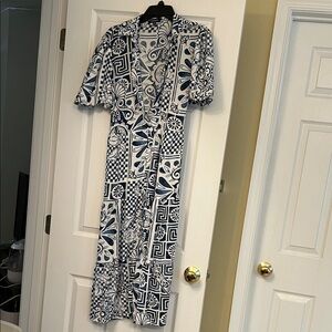 Elegant Blue and White Patterned Dress